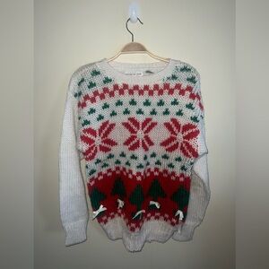ADELL BARRE Medium Vintage 80s Hand Knit Christmas Sweater Pearls Ugly Sweater M